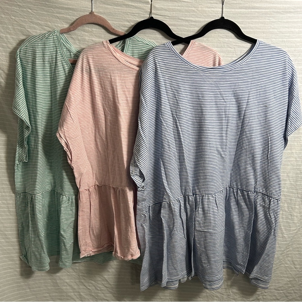 Terra & Sky Women's Lot Of 3 Tops Blouses Peplum Striped T-Shirts Casual Sz 3XL